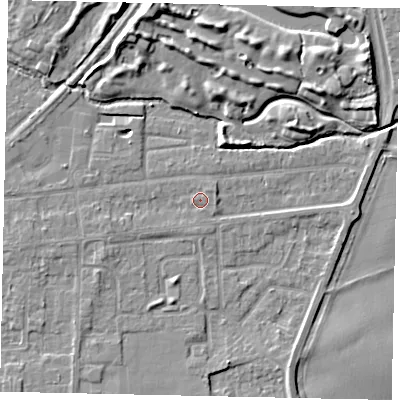 Shaded relief map of the ground around TW178EA, computed from Environment Agency LiDAR. The ground here sits at about 11 m above sea level and falls 10 m across the surrounding 800 m. Surface water reaching this point runs off ground lying to the east-north-east, 1.3 m higher.