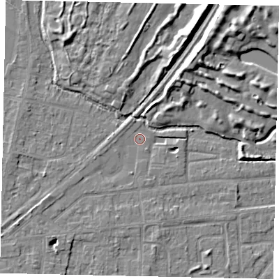 Shaded relief map of the ground around TW178EB, computed from Environment Agency LiDAR. The ground here sits at about 11 m above sea level and falls 10 m across the surrounding 800 m. Surface water reaching this point runs off ground lying to the west-south-west, 1.3 m higher.