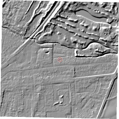 Shaded relief map of the ground around TW178EU, computed from Environment Agency LiDAR. The ground here sits at about 11 m above sea level and falls 10 m across the surrounding 800 m. Surface water reaching this point runs off ground lying to the west-south-west, 1.6 m higher.
