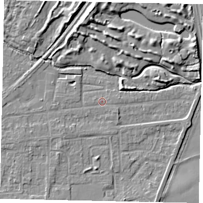 Shaded relief map of the ground around TW178EY, computed from Environment Agency LiDAR. The ground here sits at about 11 m above sea level and falls 10 m across the surrounding 800 m. Surface water reaching this point runs off ground lying to the south-east, 0.5 m higher.