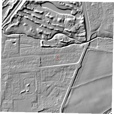 Shaded relief map of the ground around TW178EZ, computed from Environment Agency LiDAR. The ground here sits at about 11 m above sea level and falls 10 m across the surrounding 800 m. Surface water reaching this point runs off ground lying to the west, 1.7 m higher.