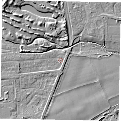 Shaded relief map of the ground around TW178HA, computed from Environment Agency LiDAR. The ground here sits at about 11 m above sea level and falls 10 m across the surrounding 800 m. Surface water reaching this point runs off ground lying to the south, 1.7 m higher.