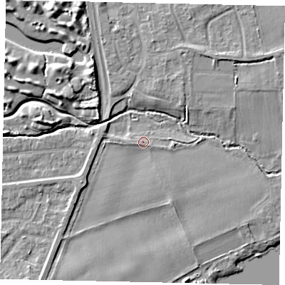 Shaded relief map of the ground around TW178HE, computed from Environment Agency LiDAR. The ground here sits at about 11 m above sea level and falls 8 m across the surrounding 800 m. Surface water reaching this point runs off ground lying to the south-west, 2.7 m higher.