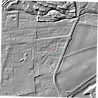 Shaded relief map of the ground around TW178HN, computed from Environment Agency LiDAR. The ground here sits at about 10 m above sea level and falls 7 m across the surrounding 800 m. Surface water reaching this point runs off ground lying to the south, 3.0 m higher.