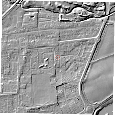 Shaded relief map of the ground around TW178HP, computed from Environment Agency LiDAR. The ground here sits at about 11 m above sea level and falls 7 m across the surrounding 800 m. Surface water reaching this point runs off ground lying to the south-east, 3.0 m higher.