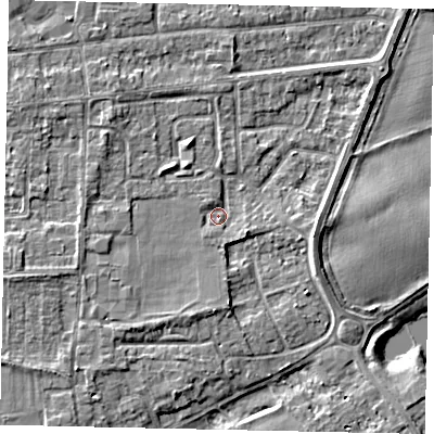 Shaded relief map of the ground around TW178HR, computed from Environment Agency LiDAR. The ground here sits at about 11 m above sea level and falls 5 m across the surrounding 800 m. Surface water reaching this point runs off ground lying to the east-south-east, 3.0 m higher.