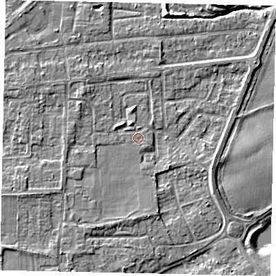 Shaded relief map of the ground around TW178HS, computed from Environment Agency LiDAR. The ground here sits at about 11 m above sea level and falls 7 m across the surrounding 800 m. Surface water reaching this point runs off ground lying to the east-south-east, 3.0 m higher.