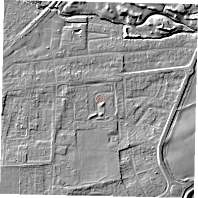 Shaded relief map of the ground around TW178HT, computed from Environment Agency LiDAR. The ground here sits at about 11 m above sea level and falls 7 m across the surrounding 800 m. Surface water reaching this point runs off ground lying to the south-east, 3.0 m higher.