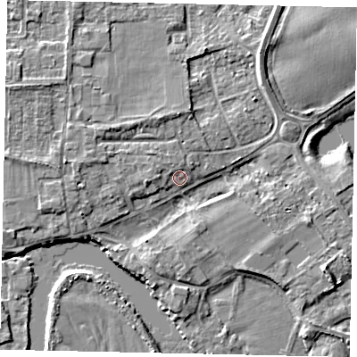 Shaded relief map of the ground around TW178JH, computed from Environment Agency LiDAR. The ground here sits at about 11 m above sea level and falls 5 m across the surrounding 800 m. Surface water reaching this point runs off ground lying to the north-east, 3.6 m higher.