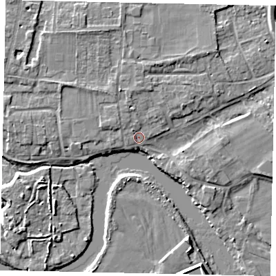 Shaded relief map of the ground around TW178JJ, computed from Environment Agency LiDAR. The ground here sits at about 11 m above sea level and falls 5 m across the surrounding 800 m. Surface water reaching this point runs off ground lying to the north-west, 1.5 m higher.