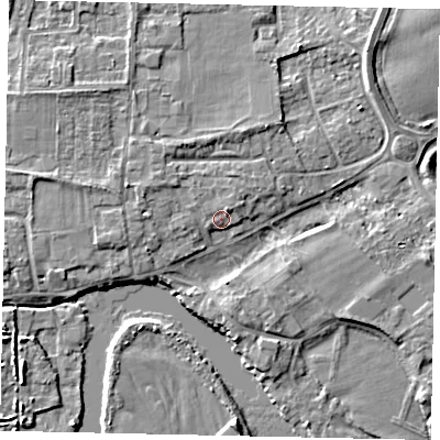 Shaded relief map of the ground around TW178JN, computed from Environment Agency LiDAR. The ground here sits at about 11 m above sea level and falls 5 m across the surrounding 800 m. Surface water reaching this point runs off ground lying to the west-north-west, 2.2 m higher.