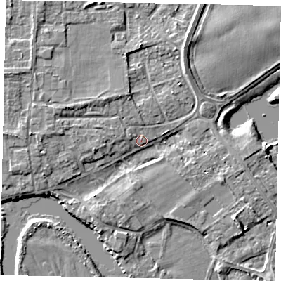 Shaded relief map of the ground around TW178JQ, computed from Environment Agency LiDAR. The ground here sits at about 11 m above sea level and falls 5 m across the surrounding 800 m. Surface water reaching this point runs off ground lying to the north-north-east, 3.6 m higher.