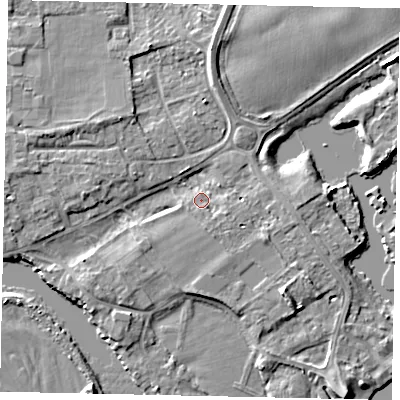 Shaded relief map of the ground around TW178JR, computed from Environment Agency LiDAR. The ground here sits at about 10 m above sea level and falls 6 m across the surrounding 800 m. Surface water reaching this point runs off ground lying to the east, 2.7 m higher.