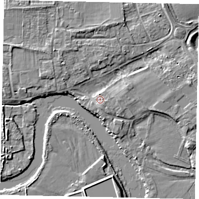Shaded relief map of the ground around TW178LH, computed from Environment Agency LiDAR. The ground here sits at about 11 m above sea level and falls 5 m across the surrounding 800 m. Surface water reaching this point runs off ground lying to the south, 1.8 m higher.