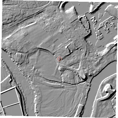 Shaded relief map of the ground around TW178LL, computed from Environment Agency LiDAR. The ground here sits at about 11 m above sea level and falls 7 m across the surrounding 800 m. Surface water reaching this point runs off ground lying to the north-east, 3.7 m higher.