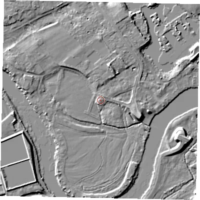 Shaded relief map of the ground around TW178LR, computed from Environment Agency LiDAR. The ground here sits at about 11 m above sea level and falls 7 m across the surrounding 800 m. Surface water reaching this point runs off ground lying to the north-north-east, 4.6 m higher.