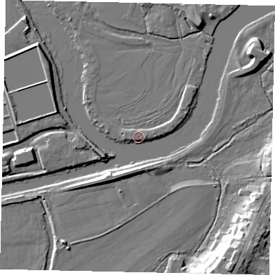 Shaded relief map of the ground around TW178LT, computed from Environment Agency LiDAR. The ground here sits at about 10 m above sea level and falls 17 m across the surrounding 800 m. Surface water reaching this point runs off ground lying to the west-south-west, 7.0 m higher.