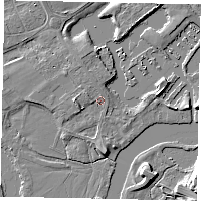 Shaded relief map of the ground around TW178NB, computed from Environment Agency LiDAR. The ground here sits at about 11 m above sea level and falls 9 m across the surrounding 800 m. Surface water reaching this point runs off ground lying to the west-north-west, 3.1 m higher.