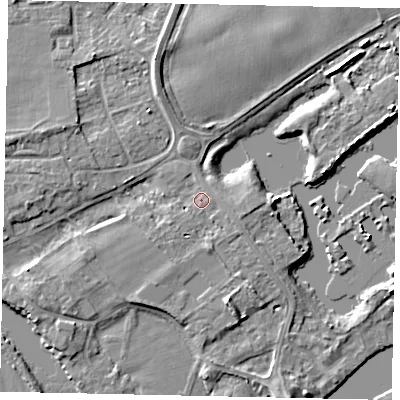 Shaded relief map of the ground around TW178NE, computed from Environment Agency LiDAR. The ground here sits at about 11 m above sea level and falls 6 m across the surrounding 800 m. Surface water reaching this point runs off ground lying to the east-south-east, 1.7 m higher.