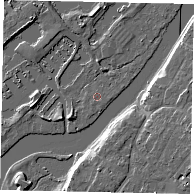Shaded relief map of the ground around TW178NH, computed from Environment Agency LiDAR. The ground here sits at about 9 m above sea level and falls 12 m across the surrounding 800 m. Surface water reaching this point runs off ground lying to the south, 0.7 m higher.