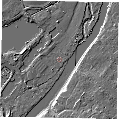 Shaded relief map of the ground around TW178NW, computed from Environment Agency LiDAR. The ground here sits at about 9 m above sea level and falls 12 m across the surrounding 800 m. Surface water reaching this point runs off ground lying to the east-south-east, 0.9 m higher.