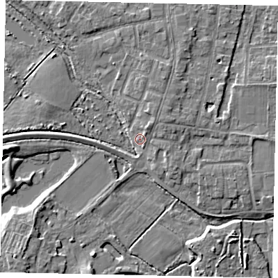 Shaded relief map of the ground around TW179BH, computed from Environment Agency LiDAR. The ground here sits at about 11 m above sea level and falls 7 m across the surrounding 800 m. Surface water reaching this point runs off ground lying to the north-east, 1.7 m higher.