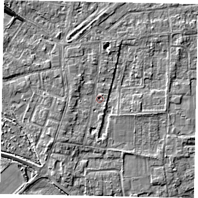 Shaded relief map of the ground around TW179DJ, computed from Environment Agency LiDAR. The ground here sits at about 11 m above sea level and falls 8 m across the surrounding 800 m. Surface water reaching this point runs off ground lying to the south-west, 3.2 m higher.