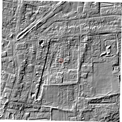Shaded relief map of the ground around TW179DL, computed from Environment Agency LiDAR. The ground here sits at about 11 m above sea level and falls 4 m across the surrounding 800 m. Surface water reaching this point runs off ground lying to the south, 2.0 m higher.