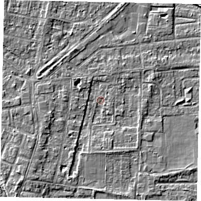 Shaded relief map of the ground around TW179DP, computed from Environment Agency LiDAR. The ground here sits at about 11 m above sea level and falls 5 m across the surrounding 800 m. Surface water reaching this point runs off ground lying to the south-west, 3.2 m higher.