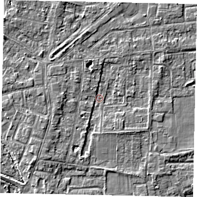 Shaded relief map of the ground around TW179DW, computed from Environment Agency LiDAR. The ground here sits at about 11 m above sea level and falls 4 m across the surrounding 800 m. Surface water reaching this point runs off ground lying to the south-west, 3.2 m higher.
