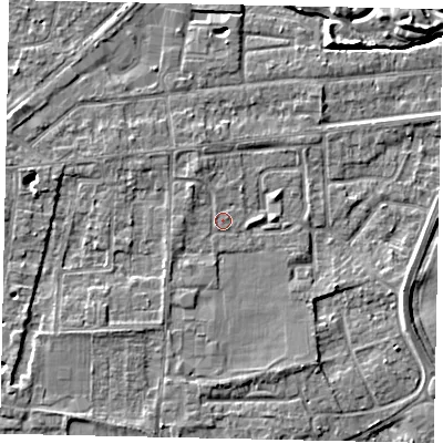 Shaded relief map of the ground around TW179EB, computed from Environment Agency LiDAR. The ground here sits at about 11 m above sea level and falls 6 m across the surrounding 800 m. Surface water reaching this point runs off ground lying to the west-north-west, 3.0 m higher.