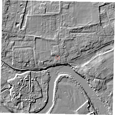 Shaded relief map of the ground around TW179EZ, computed from Environment Agency LiDAR. The ground here sits at about 11 m above sea level and falls 5 m across the surrounding 800 m. Surface water reaching this point runs off ground lying to the north-west, 1.1 m higher.
