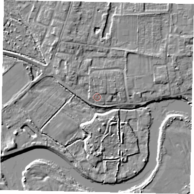 Shaded relief map of the ground around TW179HJ, computed from Environment Agency LiDAR. The ground here sits at about 11 m above sea level and falls 5 m across the surrounding 800 m. Surface water reaching this point runs off ground lying to the north-north-west, 1.9 m higher.