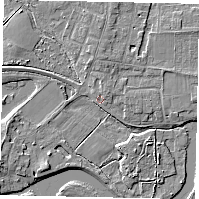 Shaded relief map of the ground around TW179HQ, computed from Environment Agency LiDAR. The ground here sits at about 11 m above sea level and falls 5 m across the surrounding 800 m. Surface water reaching this point runs off ground lying to the north-east, 2.3 m higher.