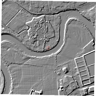 Shaded relief map of the ground around TW179HU, computed from Environment Agency LiDAR. The ground here sits at about 10 m above sea level and falls 8 m across the surrounding 800 m. Surface water reaching this point runs off ground lying to the west, 1.3 m higher.