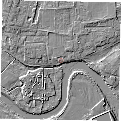 Shaded relief map of the ground around TW179HX, computed from Environment Agency LiDAR. The ground here sits at about 11 m above sea level and falls 5 m across the surrounding 800 m. Surface water reaching this point runs off ground lying to the north-east, 1.8 m higher.