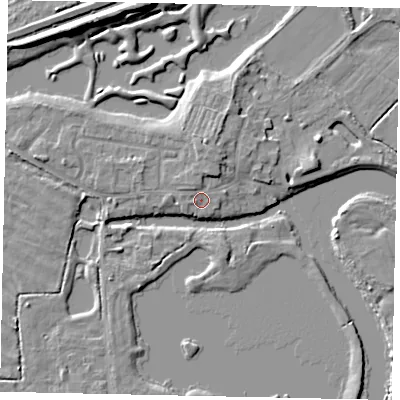 Shaded relief map of the ground around TW179LA, computed from Environment Agency LiDAR. The ground here sits at about 11 m above sea level and falls 8 m across the surrounding 800 m. Surface water reaching this point runs off ground lying to the north-west, 0.8 m higher.