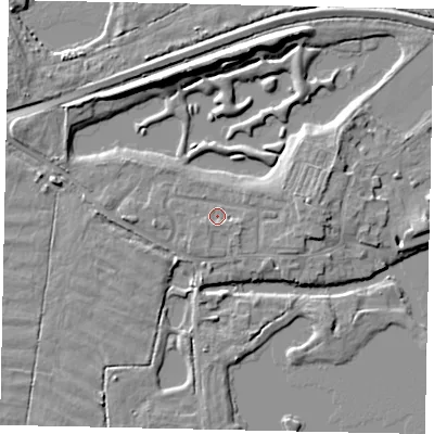 Shaded relief map of the ground around TW179LD, computed from Environment Agency LiDAR. The ground here sits at about 11 m above sea level and falls 8 m across the surrounding 800 m. Surface water reaching this point runs off ground lying to the east-north-east, 1.5 m higher.