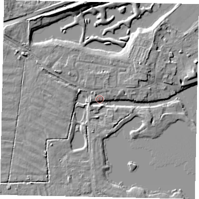 Shaded relief map of the ground around TW179LG, computed from Environment Agency LiDAR. The ground here sits at about 11 m above sea level and falls 8 m across the surrounding 800 m. Surface water reaching this point runs off ground lying to the north-west, 3.1 m higher.