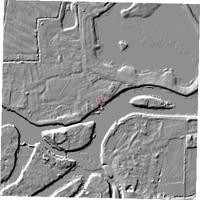 Shaded relief map of the ground around TW179LQ, computed from Environment Agency LiDAR. The ground here sits at about 11 m above sea level and falls 6 m across the surrounding 800 m. Surface water reaching this point runs off ground lying to the north-west, 1.7 m higher.