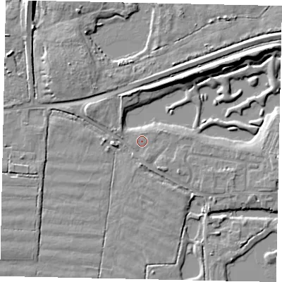 Shaded relief map of the ground around TW179NP, computed from Environment Agency LiDAR. The ground here sits at about 11 m above sea level and falls 8 m across the surrounding 800 m. Surface water reaching this point runs off ground lying to the east-north-east, 0.9 m higher.
