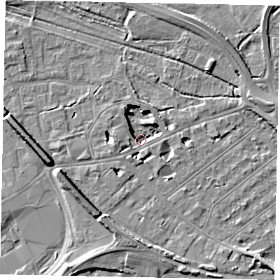 Shaded relief map of the ground around TW184ZW, computed from Environment Agency LiDAR. The ground here sits at about 10 m above sea level and falls 11 m across the surrounding 800 m. Surface water reaching this point runs off ground lying to the west-south-west, 1.7 m higher.