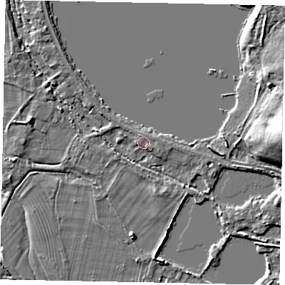 Shaded relief map of the ground around TW195AG, computed from Environment Agency LiDAR. The ground here sits at about 17 m above sea level and falls 9 m across the surrounding 800 m. Surface water reaching this point runs off ground lying to the west-north-west, 4.0 m higher.