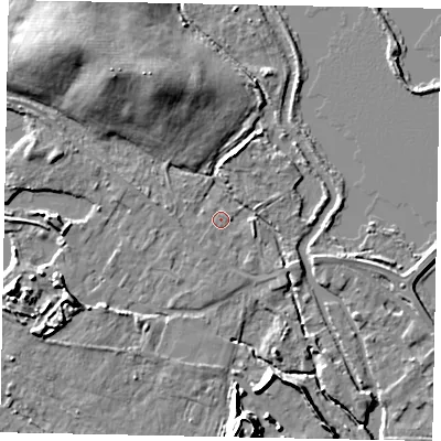 Shaded relief map of the ground around TW195AL, computed from Environment Agency LiDAR. The ground here sits at about 16 m above sea level and falls 15 m across the surrounding 800 m. Surface water reaching this point runs off ground lying to the south-south-west, 0.6 m higher.