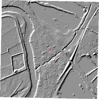 Shaded relief map of the ground around TW195HB, computed from Environment Agency LiDAR. The ground here sits at about 17 m above sea level and falls 8 m across the surrounding 800 m. Surface water reaching this point runs off ground lying to the west-south-west, 1.5 m higher.