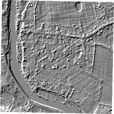 Shaded relief map of the ground around TW195JJ, computed from Environment Agency LiDAR. The ground here sits at about 16 m above sea level and falls 8 m across the surrounding 800 m. Surface water reaching this point runs off ground lying to the north-north-west, 1.0 m higher.