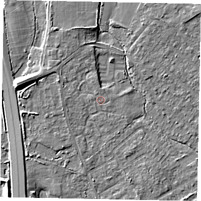 Shaded relief map of the ground around TW208JN, computed from Environment Agency LiDAR. The ground here sits at about 16 m above sea level and falls 10 m across the surrounding 800 m. Surface water reaching this point runs off ground lying to the north-north-west, 0.5 m higher.