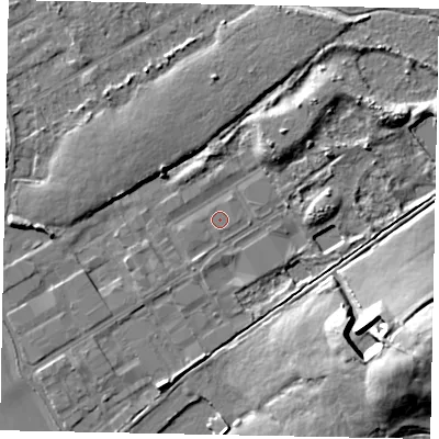 Shaded relief map of the ground around TW208RZ, computed from Environment Agency LiDAR. The ground here sits at about 15 m above sea level and falls 17 m across the surrounding 800 m. Surface water reaching this point runs off ground lying to the west-south-west, 0.5 m higher.