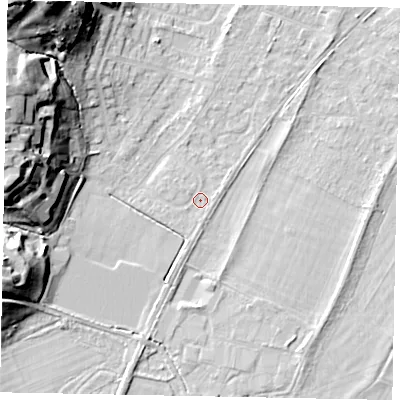 Shaded relief map of the ground around TW209RH, computed from Environment Agency LiDAR. The ground here sits at about 17 m above sea level and falls 31 m across the surrounding 800 m. Surface water reaching this point runs off ground lying to the north-west, 0.9 m higher.
