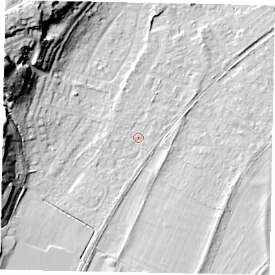 Shaded relief map of the ground around TW209SX, computed from Environment Agency LiDAR. The ground here sits at about 17 m above sea level and falls 28 m across the surrounding 800 m. Surface water reaching this point runs off ground lying to the west-north-west, 27.1 m higher.